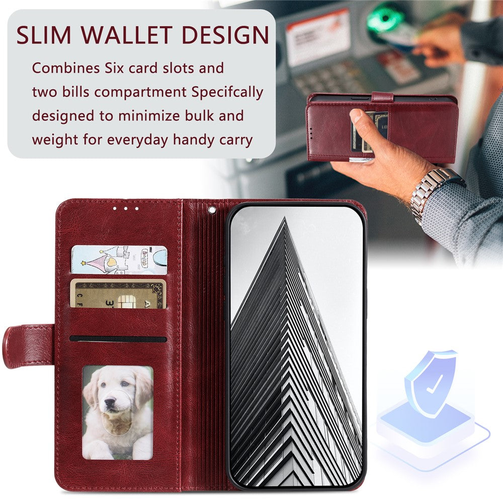 For Motorola Edge 70 5G Case 6 Card Slots PU Leather Anti-Fall Phone Cover with Wrist Strap - Wine Red