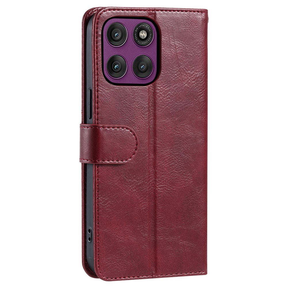 For Motorola Edge 70 5G Case 6 Card Slots PU Leather Anti-Fall Phone Cover with Wrist Strap - Wine Red