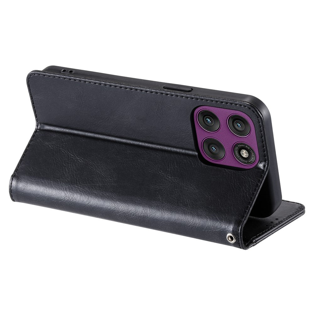 For Motorola Edge 70 5G Case 6 Card Slots PU Leather Anti-Fall Phone Cover with Wrist Strap - Black