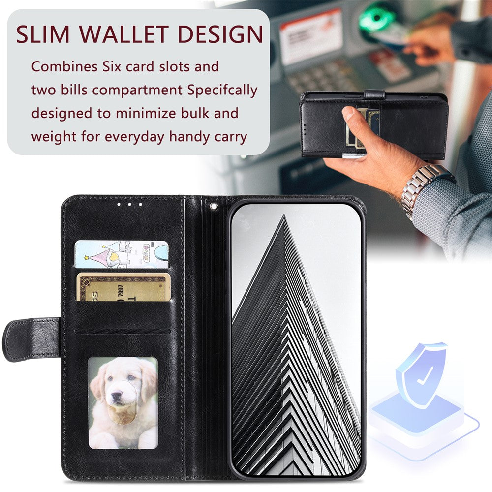 For Motorola Edge 70 5G Case 6 Card Slots PU Leather Anti-Fall Phone Cover with Wrist Strap - Black