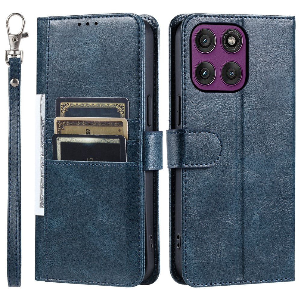 For Motorola Edge 70 5G Case 6 Card Slots PU Leather Anti-Fall Phone Cover with Wrist Strap - Blackish Green