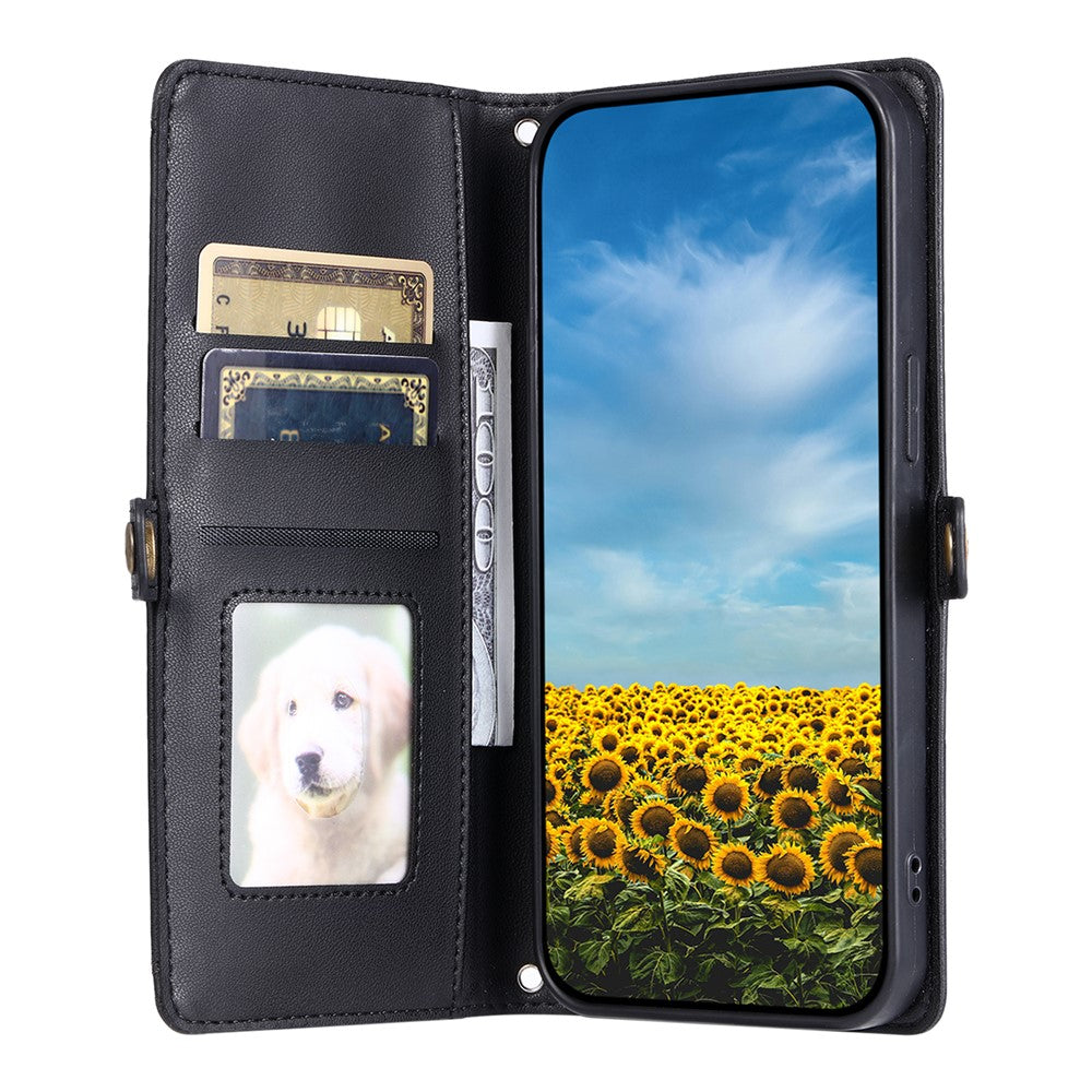 For Motorola Edge 70 5G Leather Case with Wrist Strap Wallet Stand Phone Cover - Black