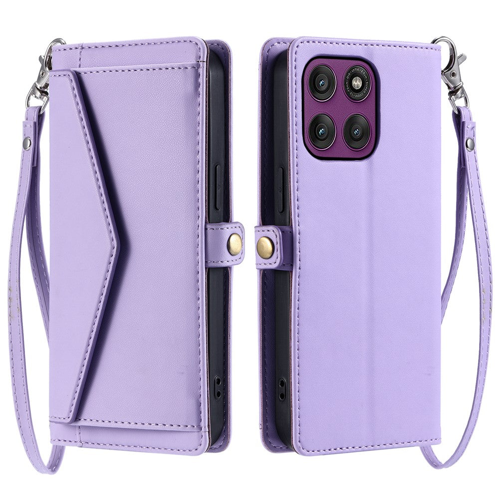 For Motorola Edge 70 5G Leather Case with Wrist Strap Wallet Stand Phone Cover - Purple
