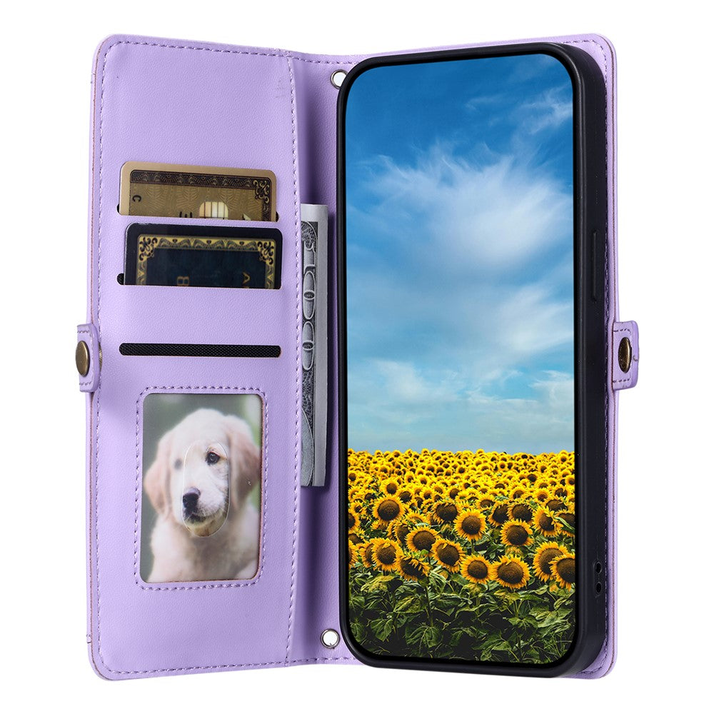 For Motorola Edge 70 5G Leather Case with Wrist Strap Wallet Stand Phone Cover - Purple