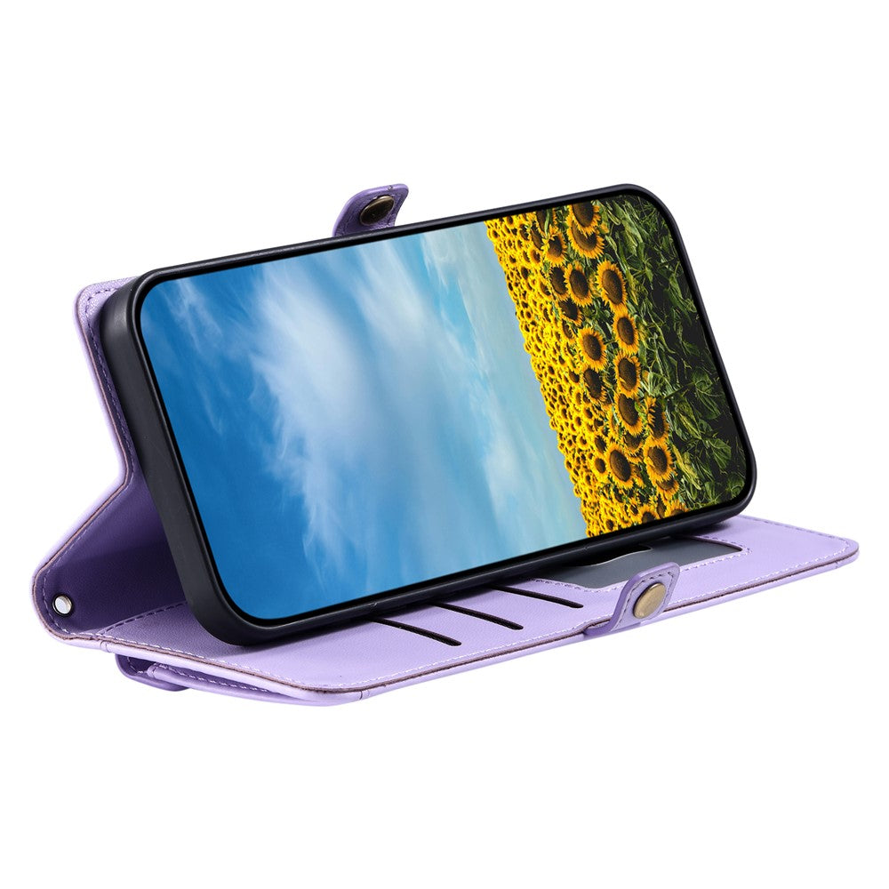 For Motorola Edge 70 5G Leather Case with Wrist Strap Wallet Stand Phone Cover - Purple