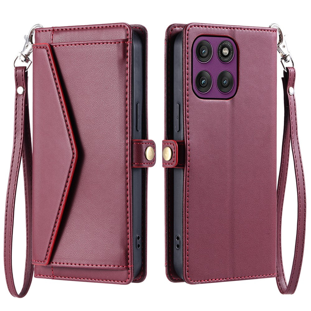 For Motorola Edge 70 5G Leather Case with Wrist Strap Wallet Stand Phone Cover - Wine Red