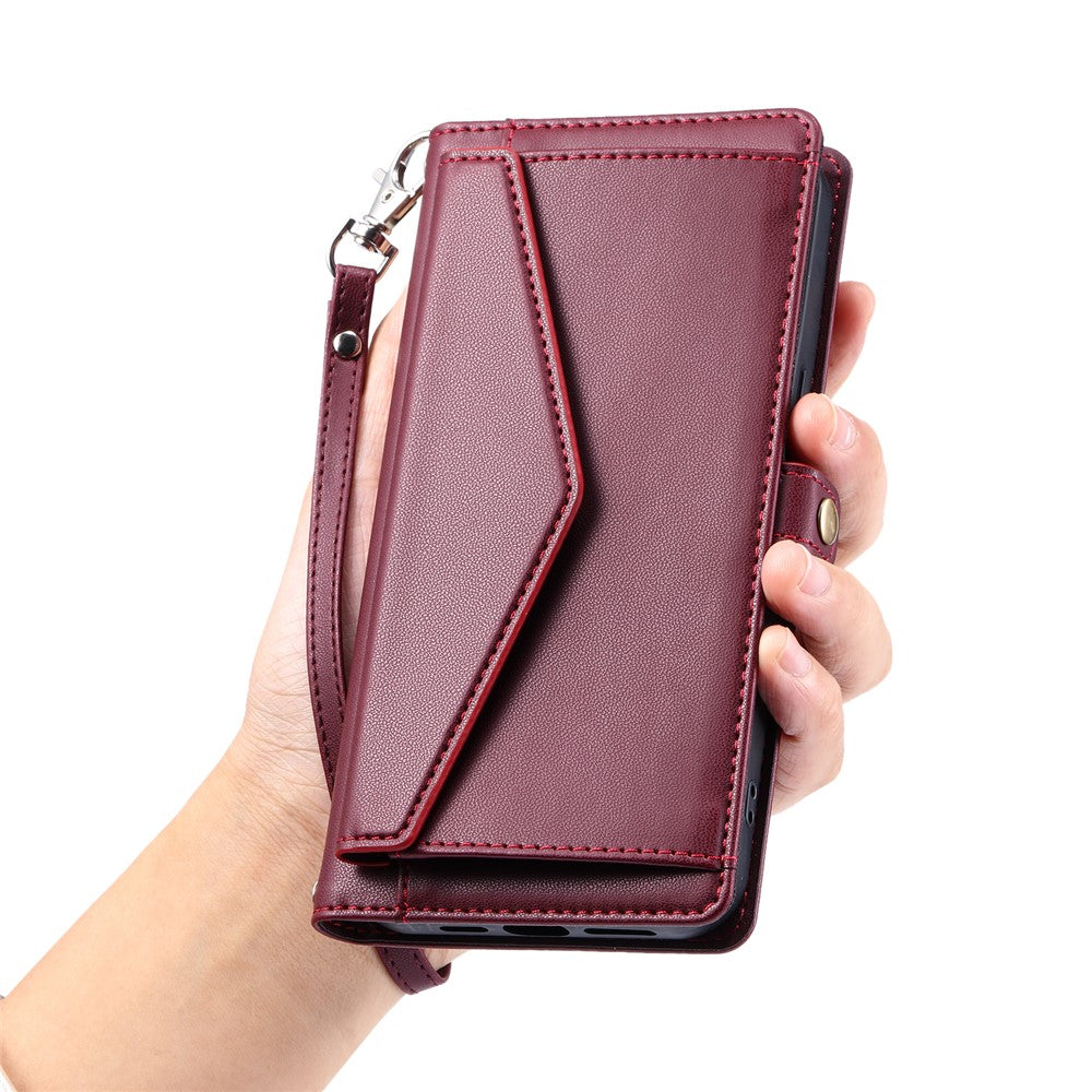 For Motorola Edge 70 5G Leather Case with Wrist Strap Wallet Stand Phone Cover - Wine Red