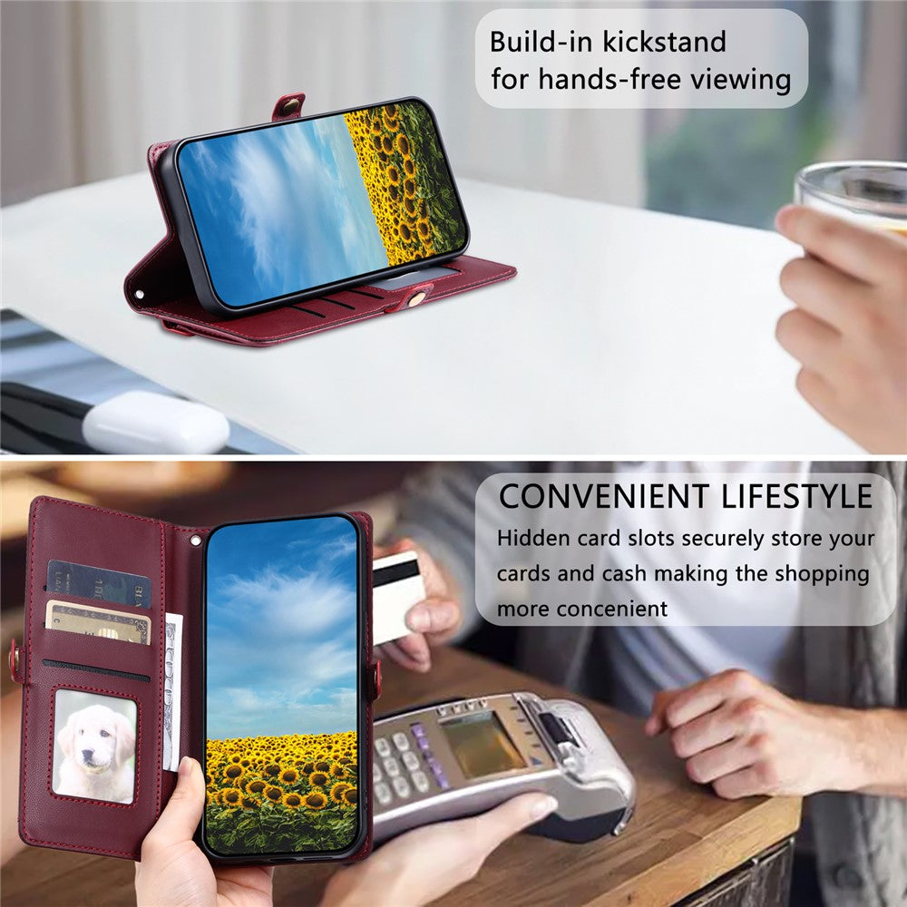 For Motorola Edge 70 5G Leather Case with Wrist Strap Wallet Stand Phone Cover - Wine Red