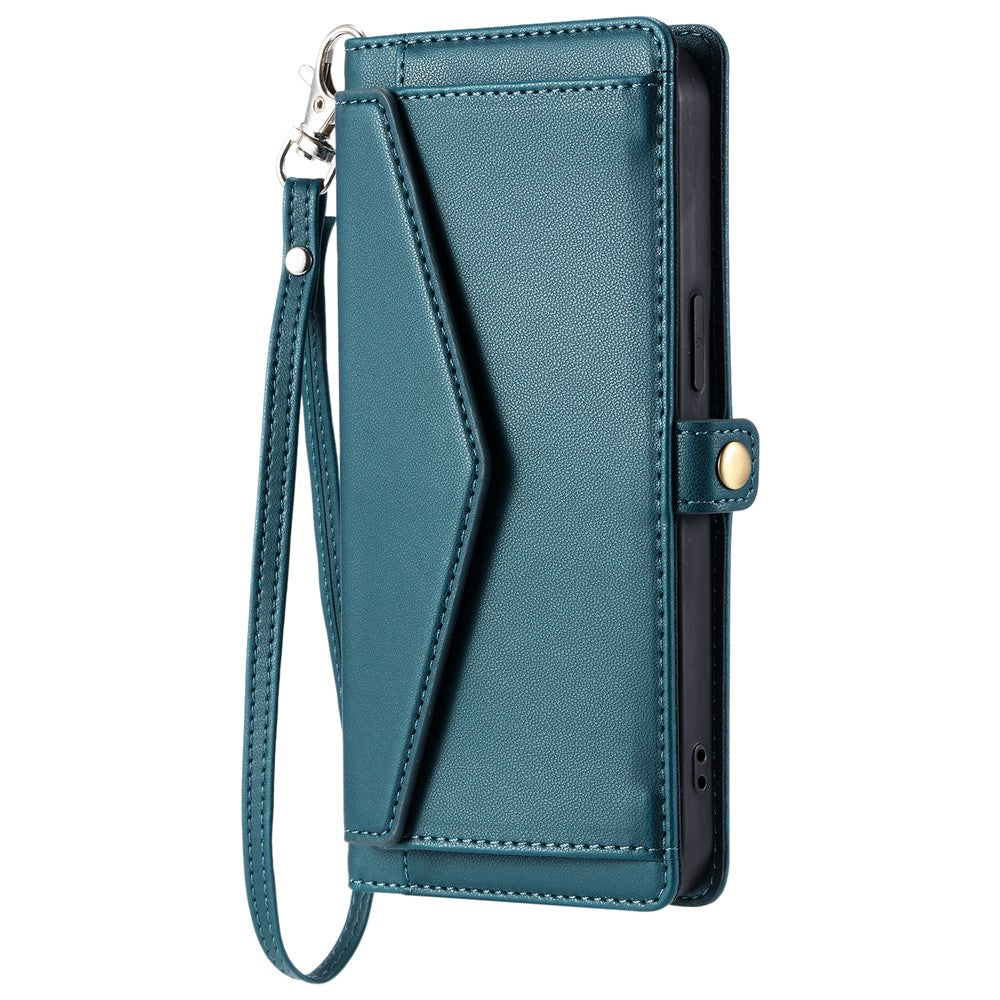 For Motorola Edge 70 5G Leather Case with Wrist Strap Wallet Stand Phone Cover - Blackish Green