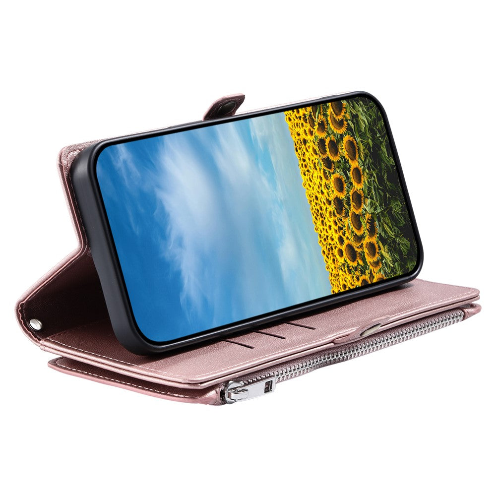 For Motorola Edge 70 5G Case TPU + PU Leather Wallet Phone Cover with Wrist Strap - Rose Gold