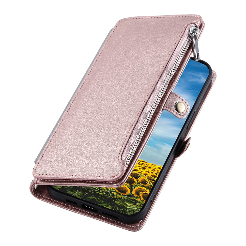 For Motorola Edge 70 5G Case TPU + PU Leather Wallet Phone Cover with Wrist Strap - Rose Gold