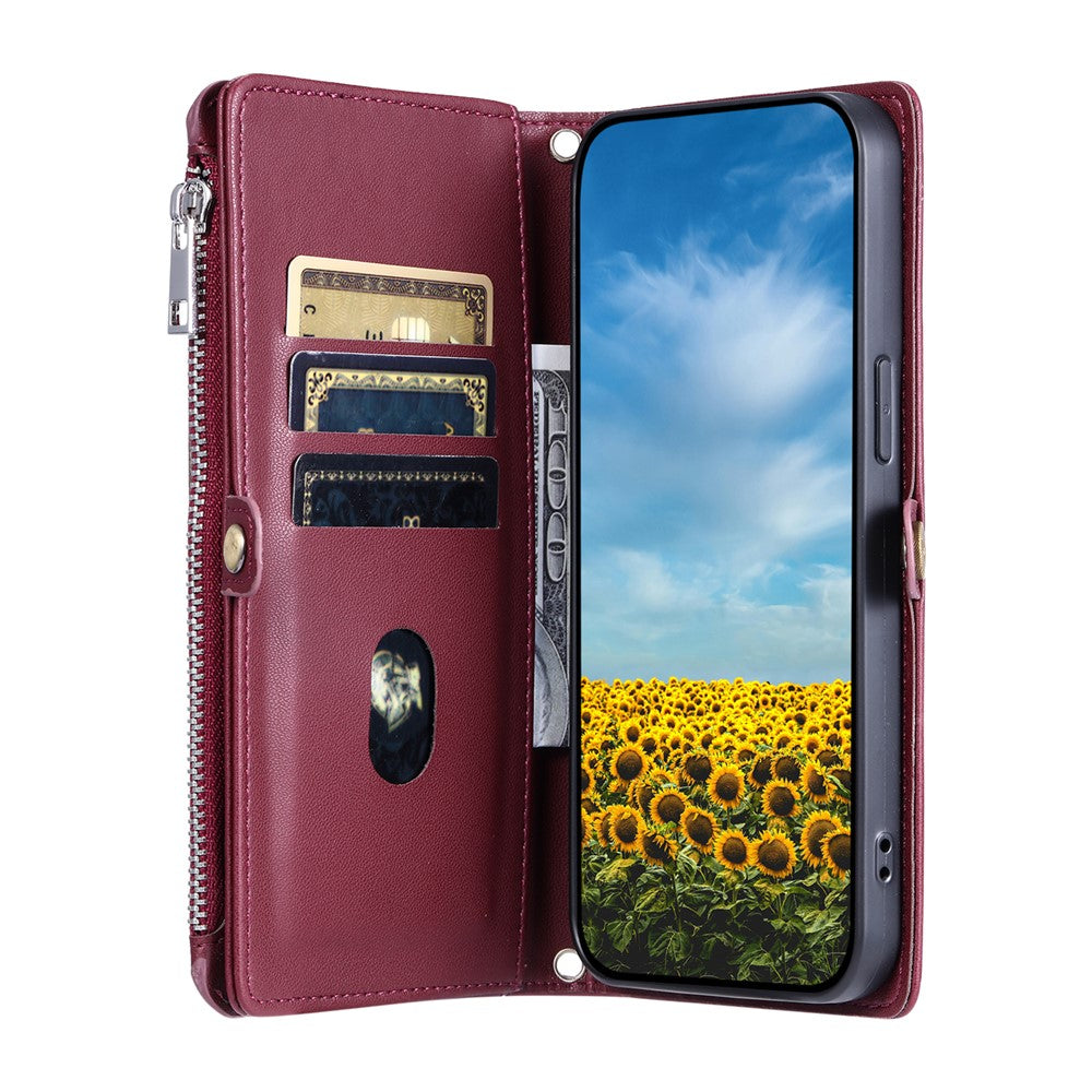 For Motorola Edge 70 5G Case TPU + PU Leather Wallet Phone Cover with Wrist Strap - Wine Red