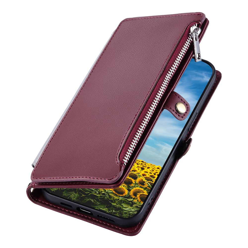 For Motorola Edge 70 5G Case TPU + PU Leather Wallet Phone Cover with Wrist Strap - Wine Red
