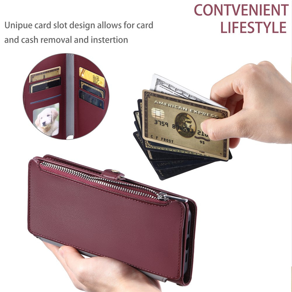For Motorola Edge 70 5G Case TPU + PU Leather Wallet Phone Cover with Wrist Strap - Wine Red