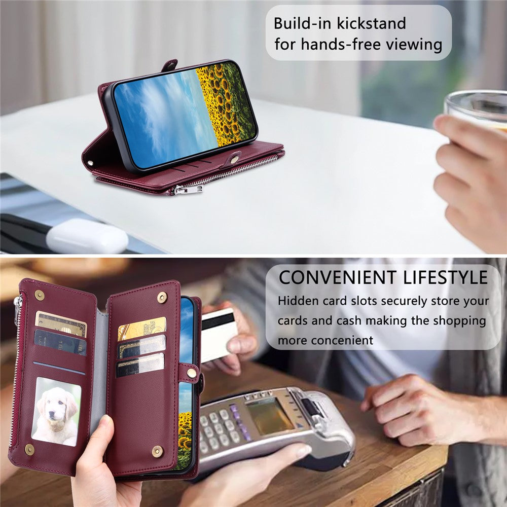 For Motorola Edge 70 5G Case TPU + PU Leather Wallet Phone Cover with Wrist Strap - Wine Red
