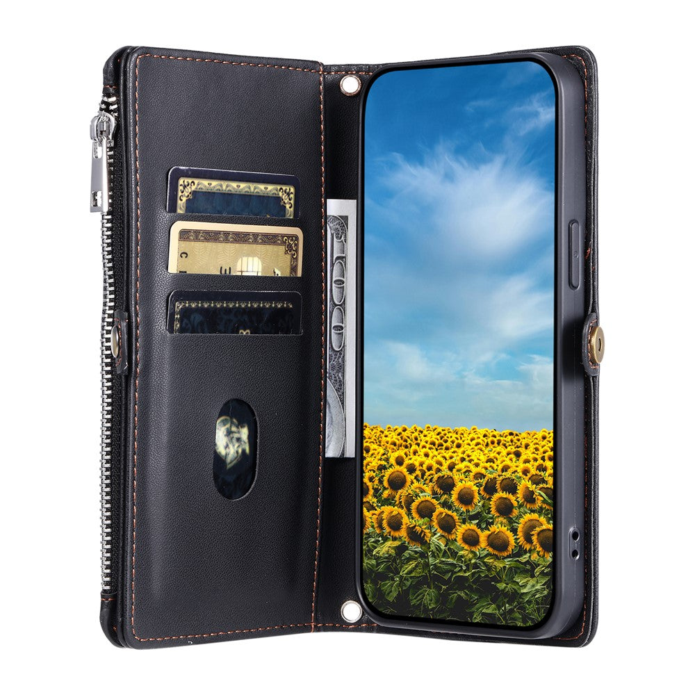 For Motorola Edge 70 5G Case TPU + PU Leather Wallet Phone Cover with Wrist Strap - Black