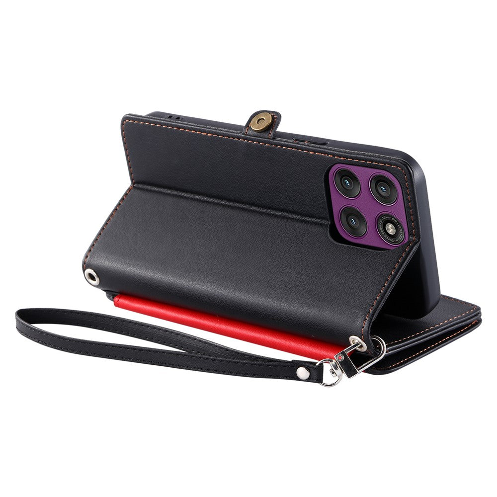 For Motorola Edge 70 5G Case TPU + PU Leather Wallet Phone Cover with Wrist Strap - Black