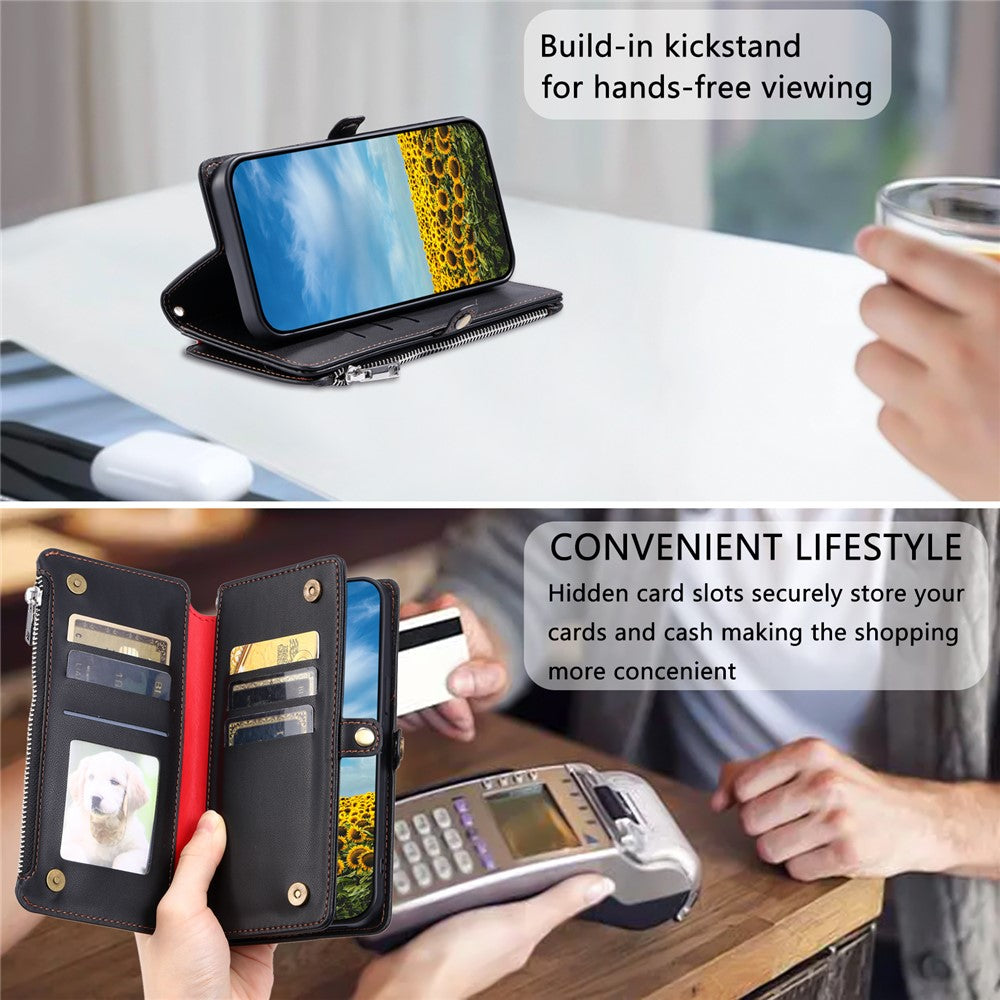 For Motorola Edge 70 5G Case TPU + PU Leather Wallet Phone Cover with Wrist Strap - Black