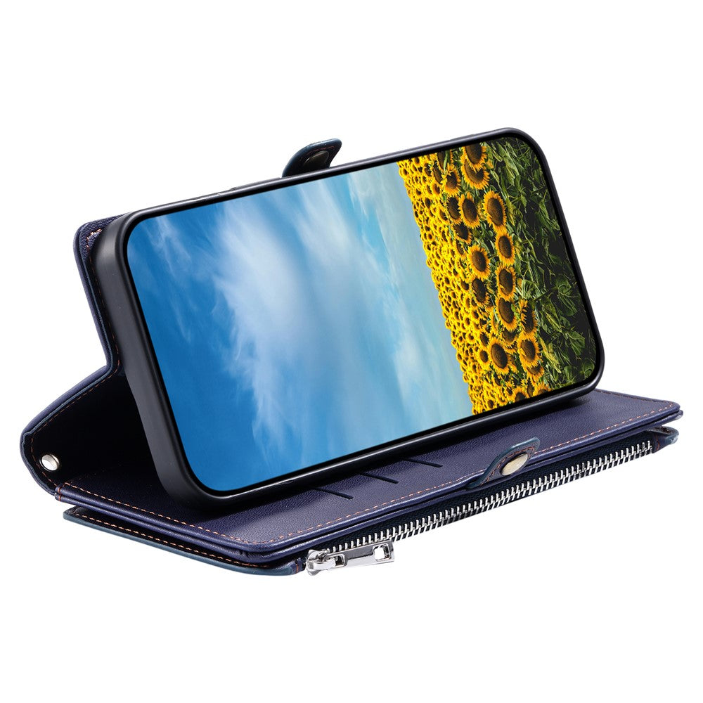 For Motorola Edge 70 5G Case TPU + PU Leather Wallet Phone Cover with Wrist Strap - Blue