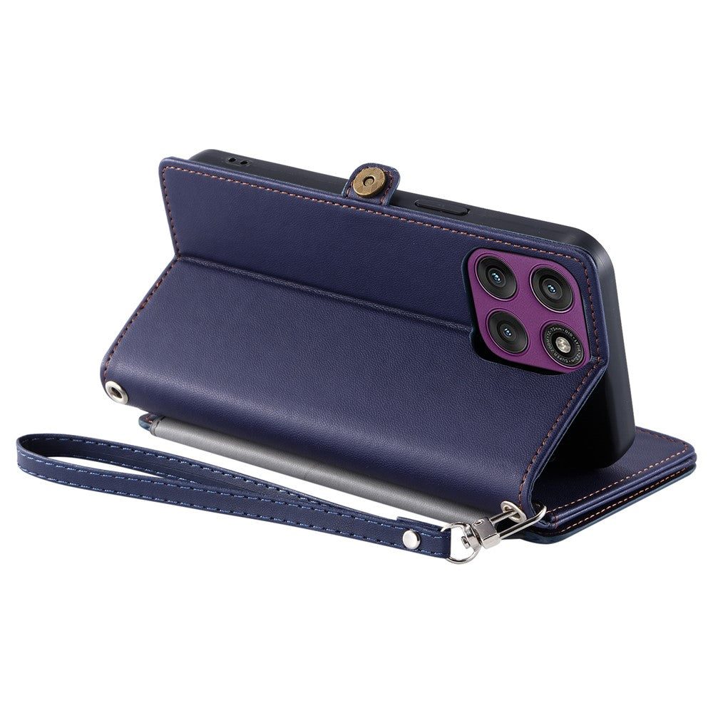For Motorola Edge 70 5G Case TPU + PU Leather Wallet Phone Cover with Wrist Strap - Blue