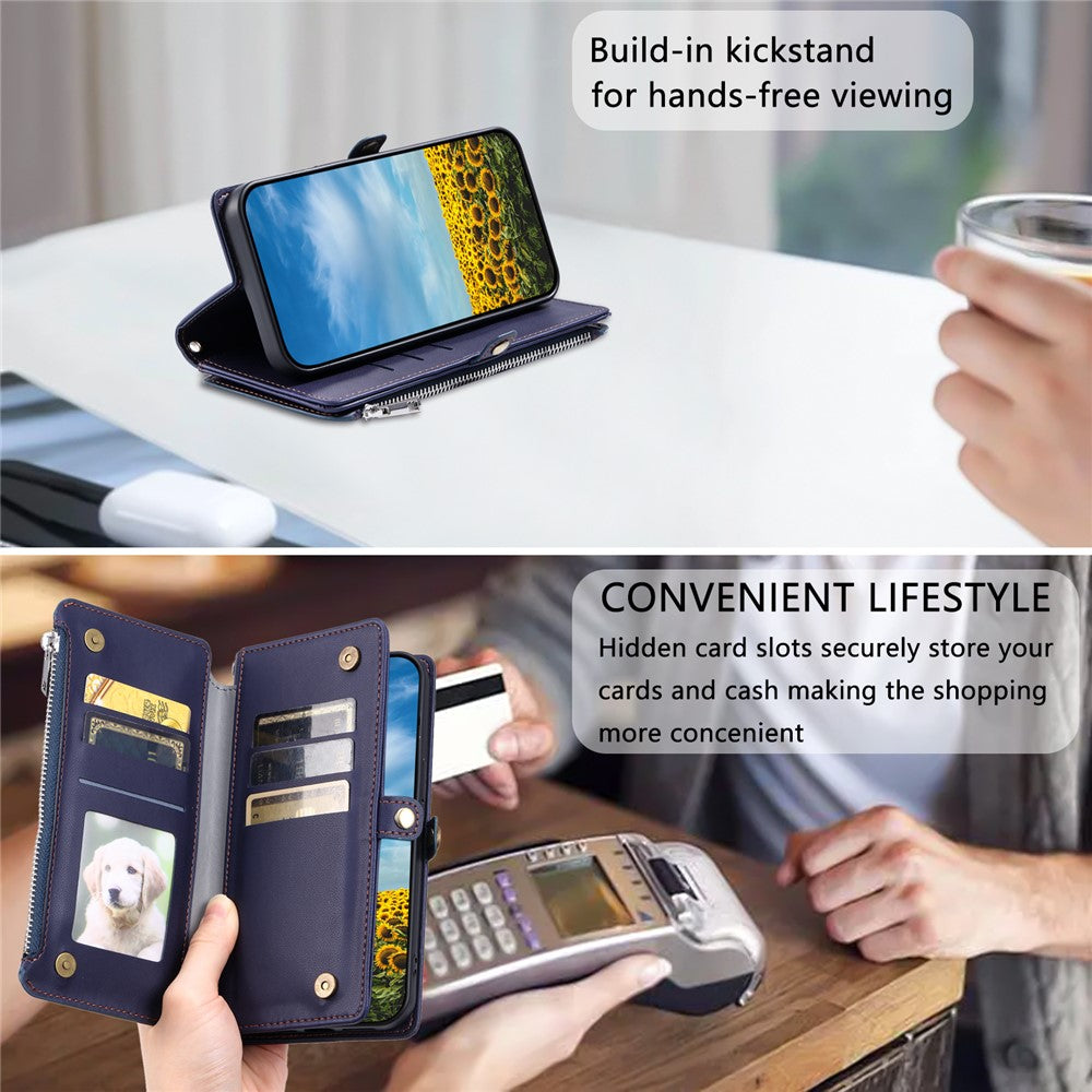 For Motorola Edge 70 5G Case TPU + PU Leather Wallet Phone Cover with Wrist Strap - Blue