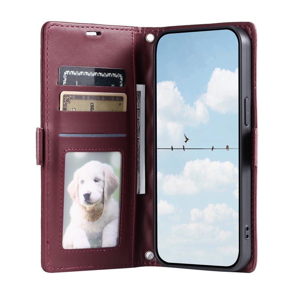 For Motorola Edge 70 5G Leather Case Rhombus Texture Wallet Stand Phone Cover with Wrist Strap - Wine Red
