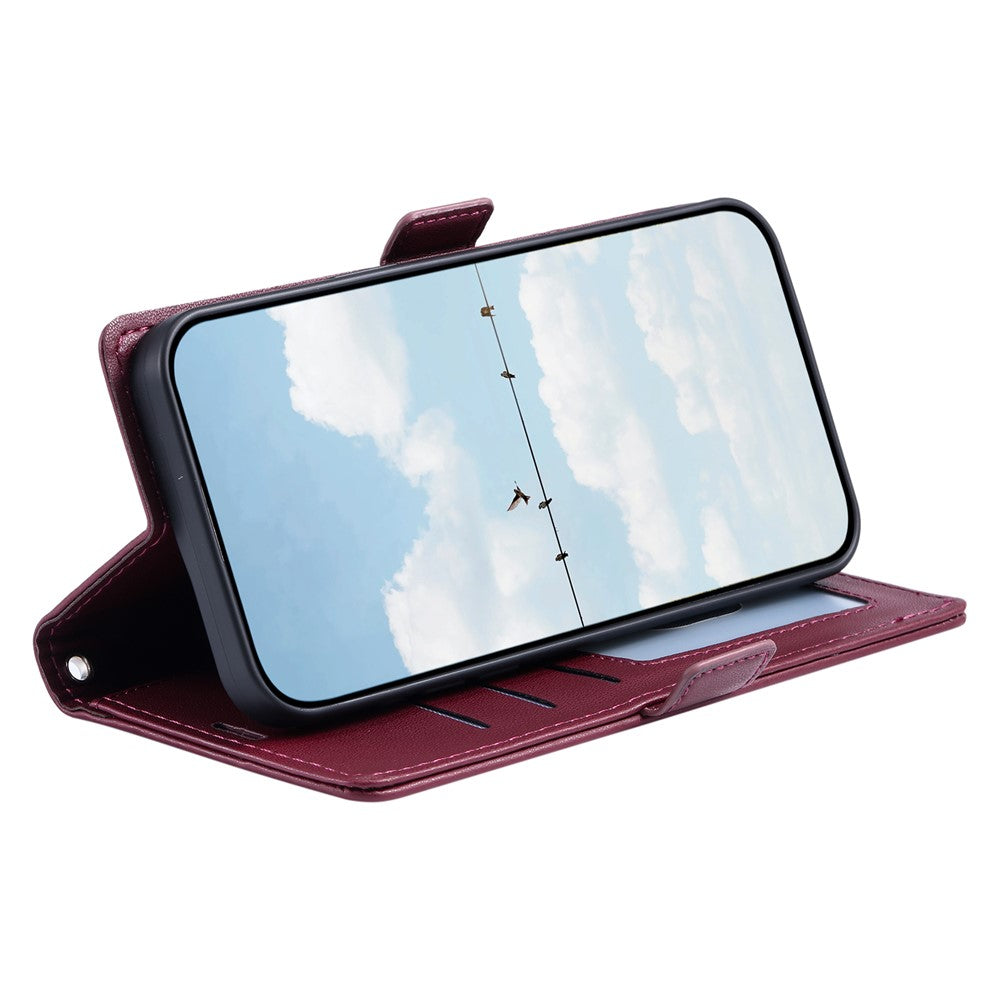 For Motorola Edge 70 5G Leather Case Rhombus Texture Wallet Stand Phone Cover with Wrist Strap - Wine Red