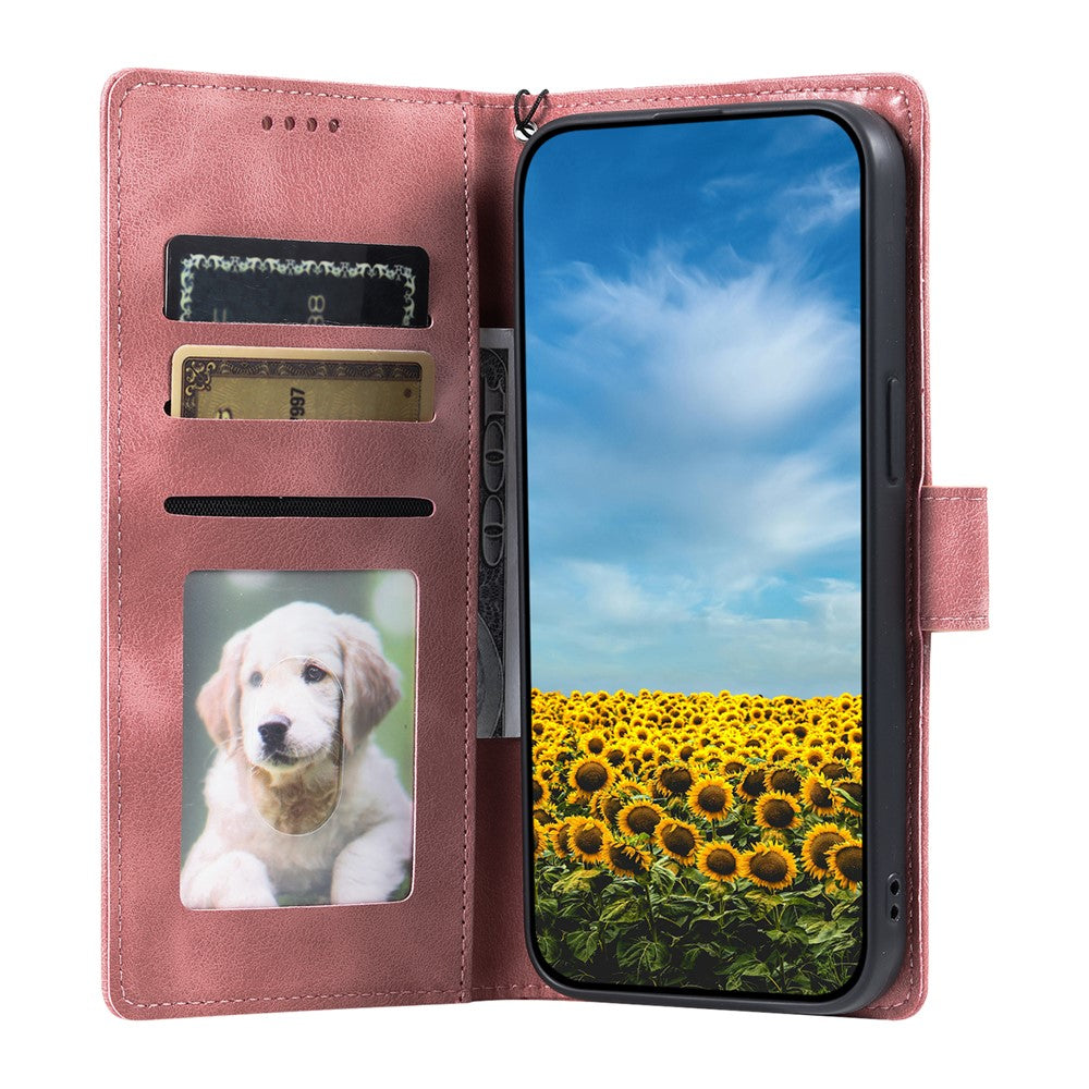 For Motorola Edge 70 5G Case Imprinted Totem Skin Feel Wallet Leather Phone Cover with Hand Strap - Rose Gold
