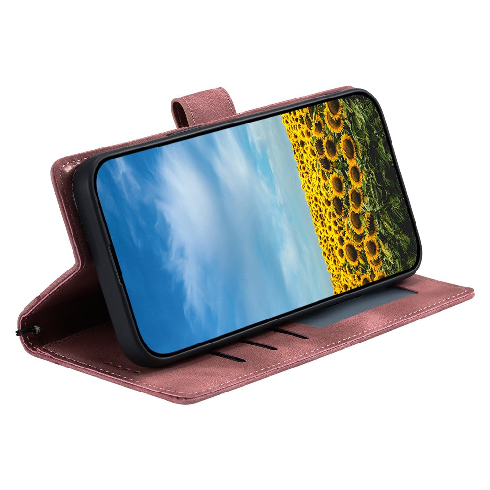 For Motorola Edge 70 5G Case Imprinted Totem Skin Feel Wallet Leather Phone Cover with Hand Strap - Rose Gold