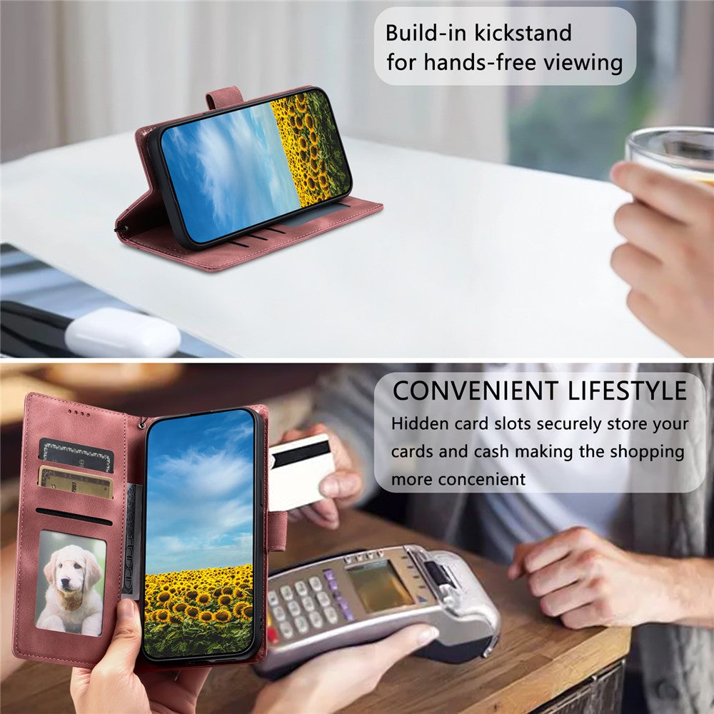 For Motorola Edge 70 5G Case Imprinted Totem Skin Feel Wallet Leather Phone Cover with Hand Strap - Rose Gold