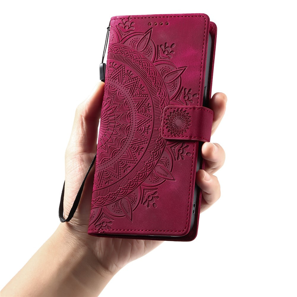 For Motorola Edge 70 5G Case Imprinted Totem Skin Feel Wallet Leather Phone Cover with Hand Strap - Rose