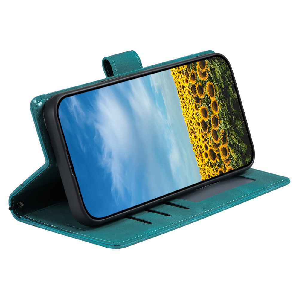 For Motorola Edge 70 5G Case Imprinted Totem Skin Feel Wallet Leather Phone Cover with Hand Strap - Mint Green