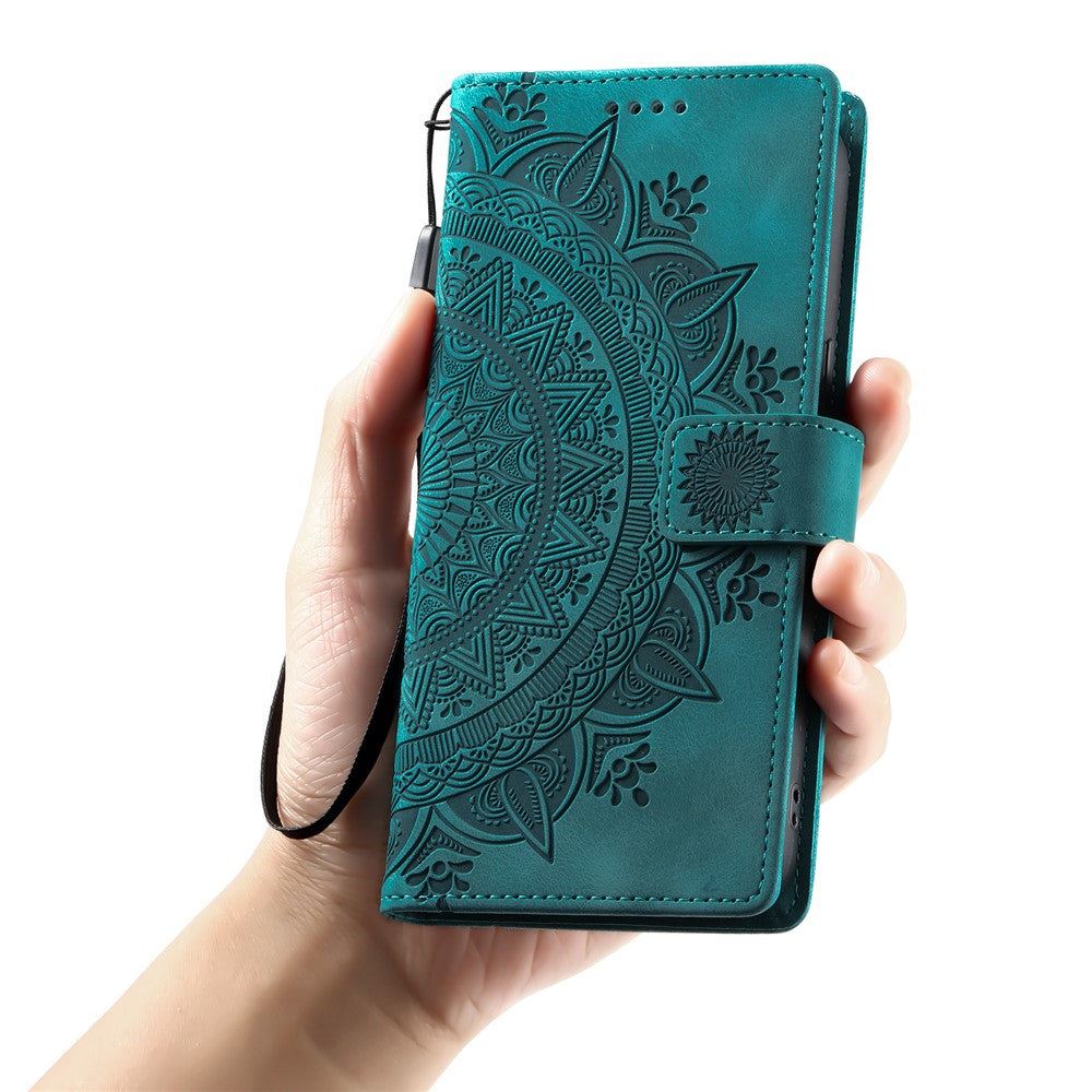 For Motorola Edge 70 5G Case Imprinted Totem Skin Feel Wallet Leather Phone Cover with Hand Strap - Mint Green