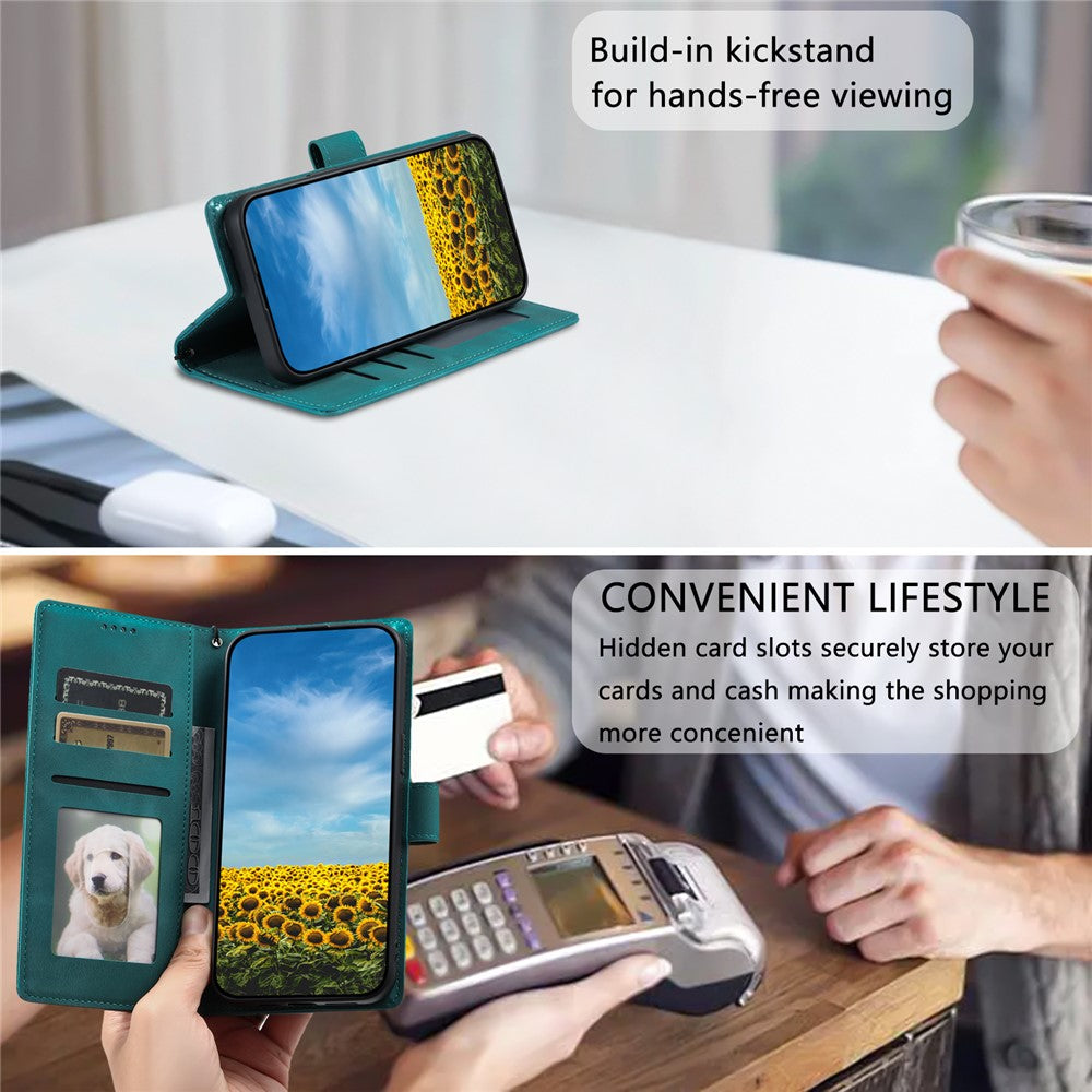 For Motorola Edge 70 5G Case Imprinted Totem Skin Feel Wallet Leather Phone Cover with Hand Strap - Mint Green
