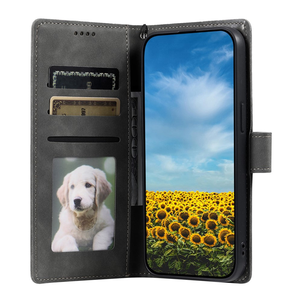 For Motorola Edge 70 5G Case Imprinted Totem Skin Feel Wallet Leather Phone Cover with Hand Strap - Grey