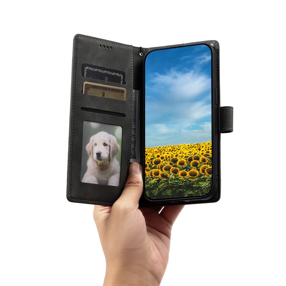 For Motorola Edge 70 5G Case Imprinted Totem Skin Feel Wallet Leather Phone Cover with Hand Strap - Grey