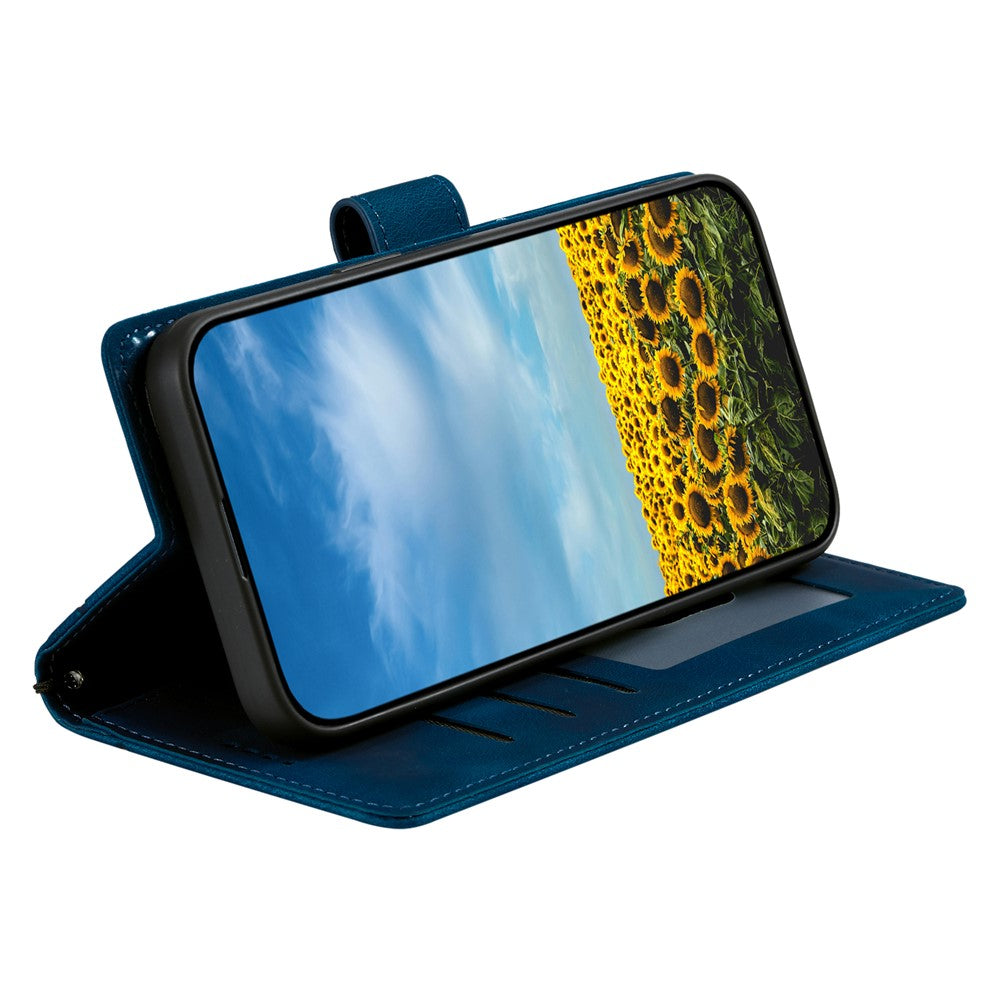 For Motorola Edge 70 5G Case Imprinted Totem Skin Feel Wallet Leather Phone Cover with Hand Strap - Blue