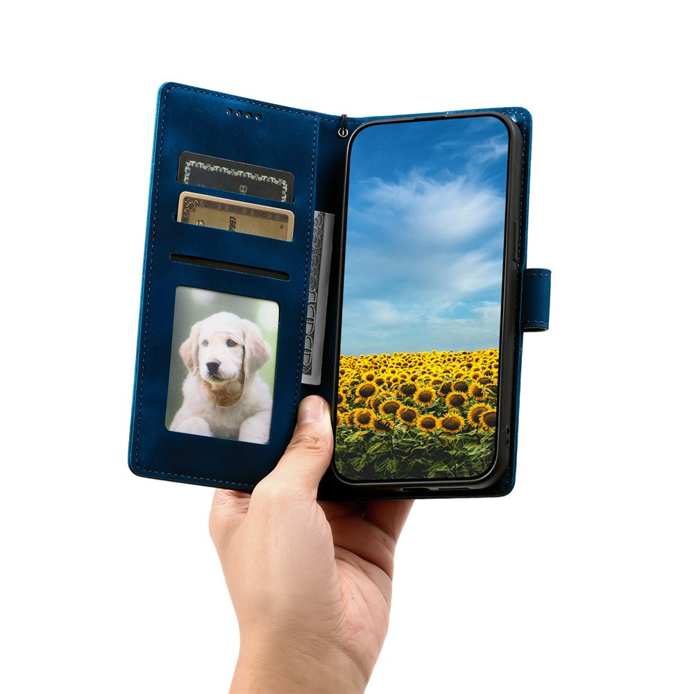 For Motorola Edge 70 5G Case Imprinted Totem Skin Feel Wallet Leather Phone Cover with Hand Strap - Blue