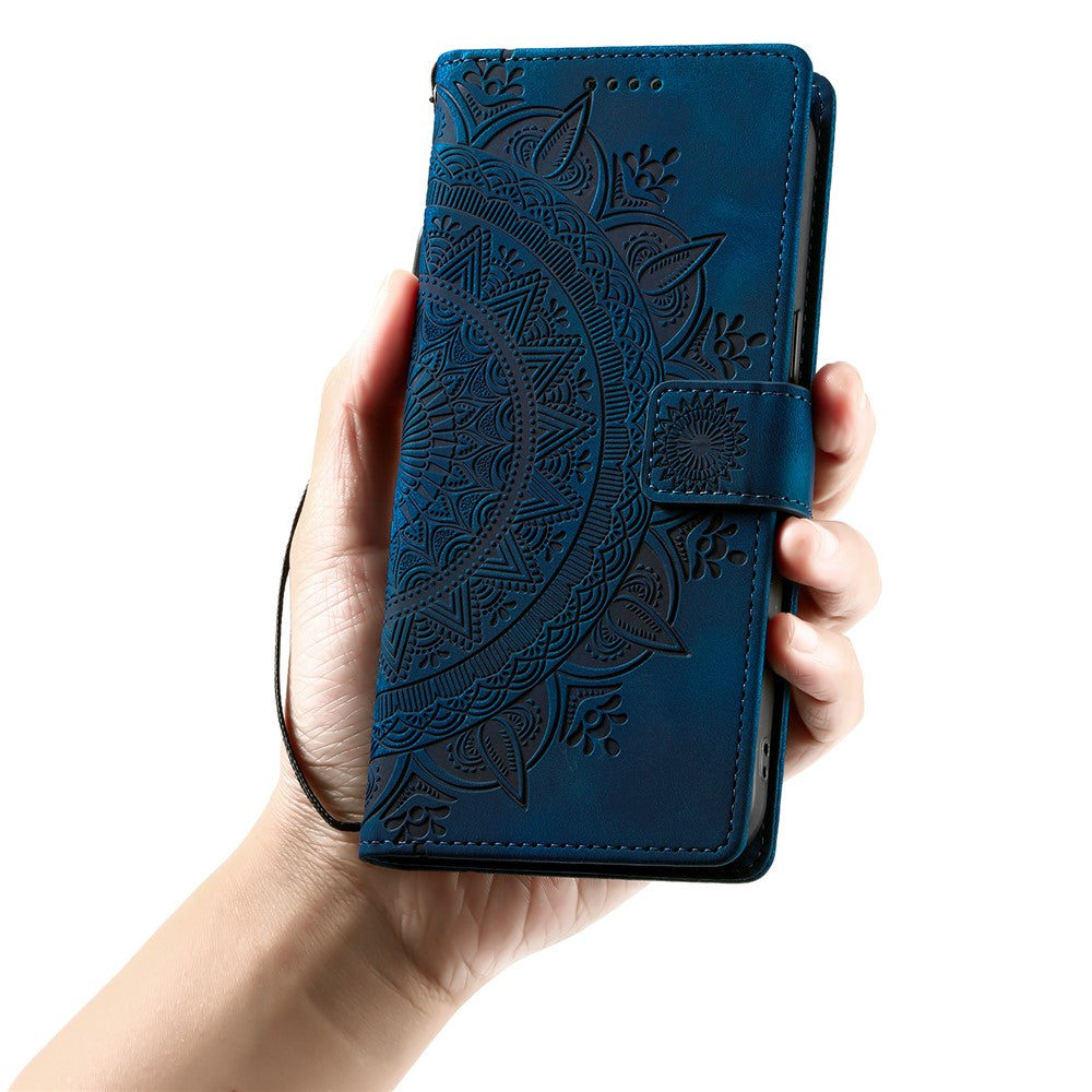 For Motorola Edge 70 5G Case Imprinted Totem Skin Feel Wallet Leather Phone Cover with Hand Strap - Blue