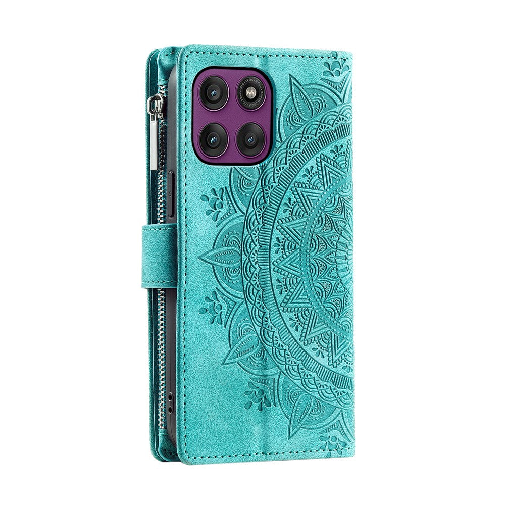 For Motorola Edge 70 5G Wallet Case Mandala Flower Pattern PU Leather Phone Cover with Wrist Strap - Mint Green