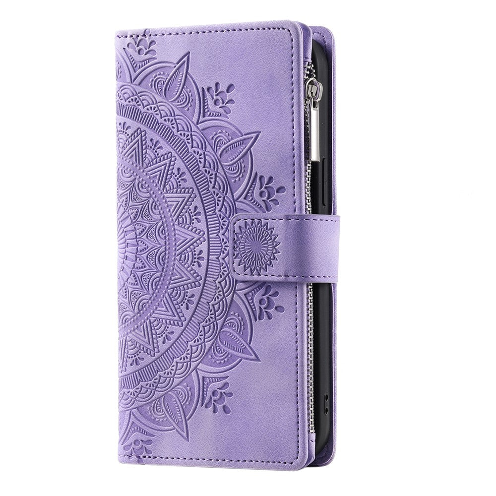 For Motorola Edge 70 5G Wallet Case Mandala Flower Pattern PU Leather Phone Cover with Wrist Strap - Purple