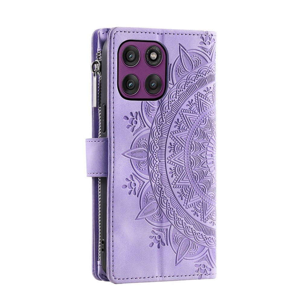 For Motorola Edge 70 5G Wallet Case Mandala Flower Pattern PU Leather Phone Cover with Wrist Strap - Purple