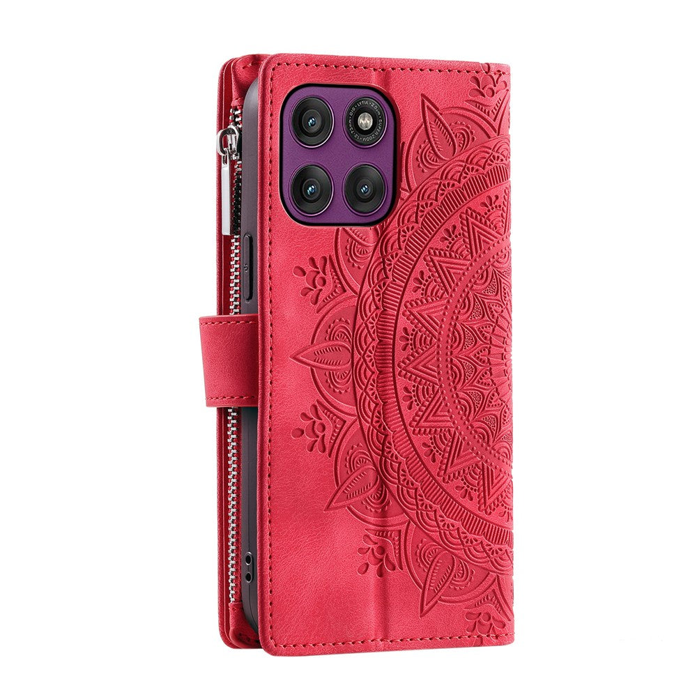 For Motorola Edge 70 5G Wallet Case Mandala Flower Pattern PU Leather Phone Cover with Wrist Strap - Rose