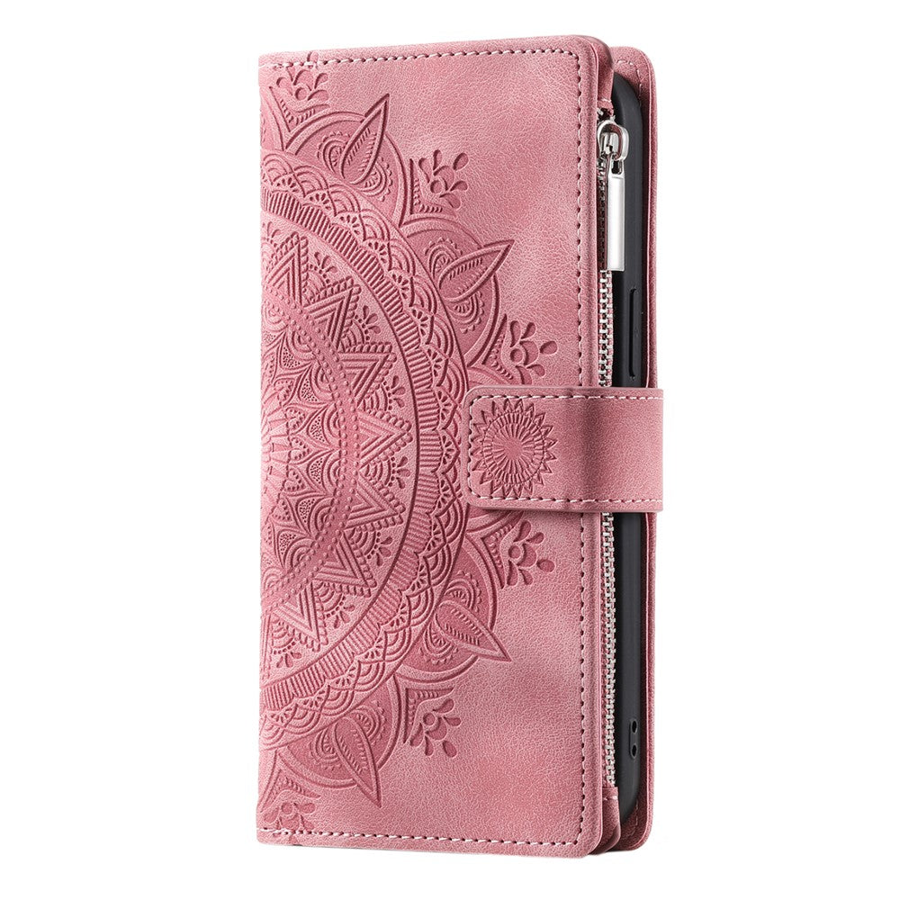 For Motorola Edge 70 5G Wallet Case Mandala Flower Pattern PU Leather Phone Cover with Wrist Strap - Rose Gold