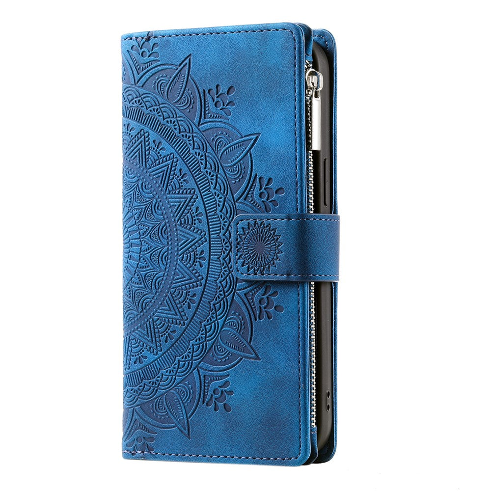 For Motorola Edge 70 5G Wallet Case Mandala Flower Pattern PU Leather Phone Cover with Wrist Strap - Blue