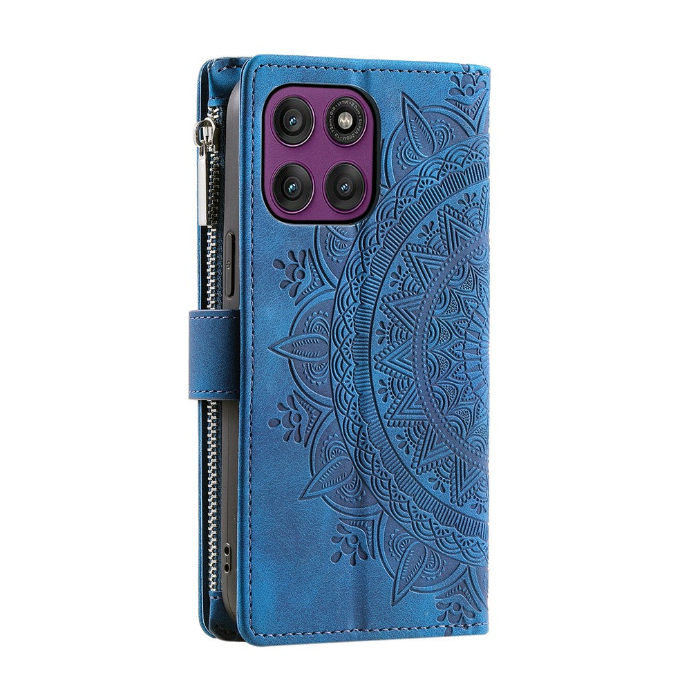 For Motorola Edge 70 5G Wallet Case Mandala Flower Pattern PU Leather Phone Cover with Wrist Strap - Blue