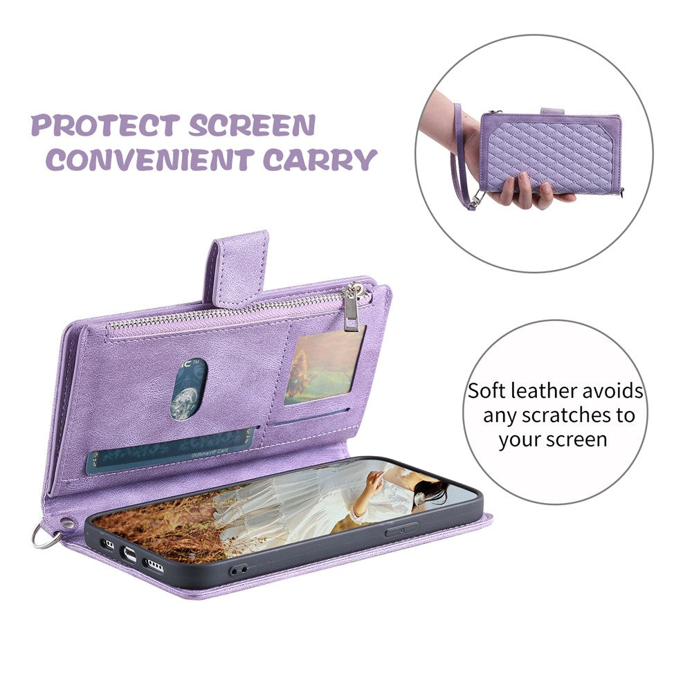 For Motorola Edge 70 5G Wallet Case Rhombus Stitching Line PU Leather Phone Cover with Wrist Strap - Purple