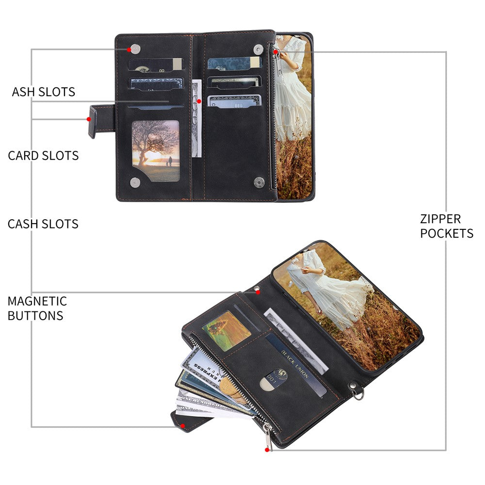 For Motorola Edge 70 5G Wallet Case Rhombus Stitching Line PU Leather Phone Cover with Wrist Strap - Black