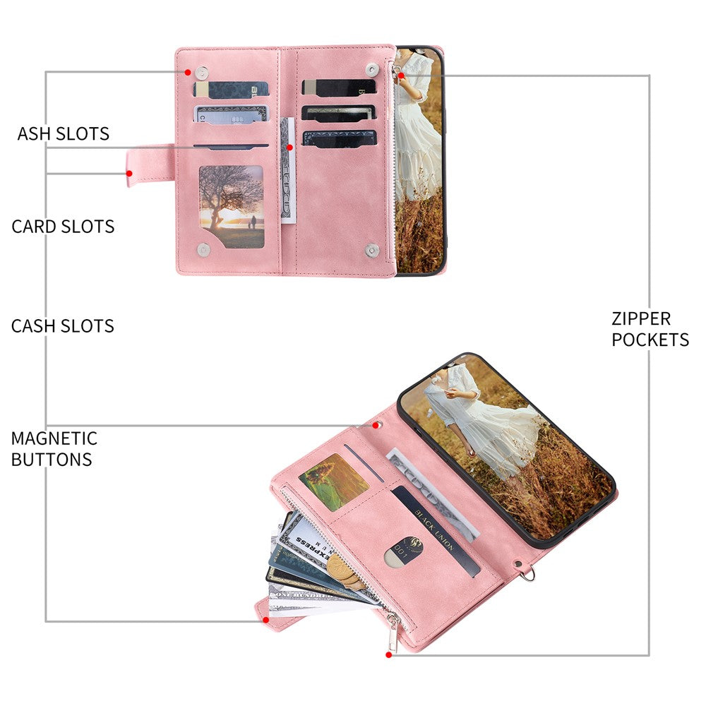 For Motorola Edge 70 5G Wallet Case Rhombus Stitching Line PU Leather Phone Cover with Wrist Strap - Rose Gold