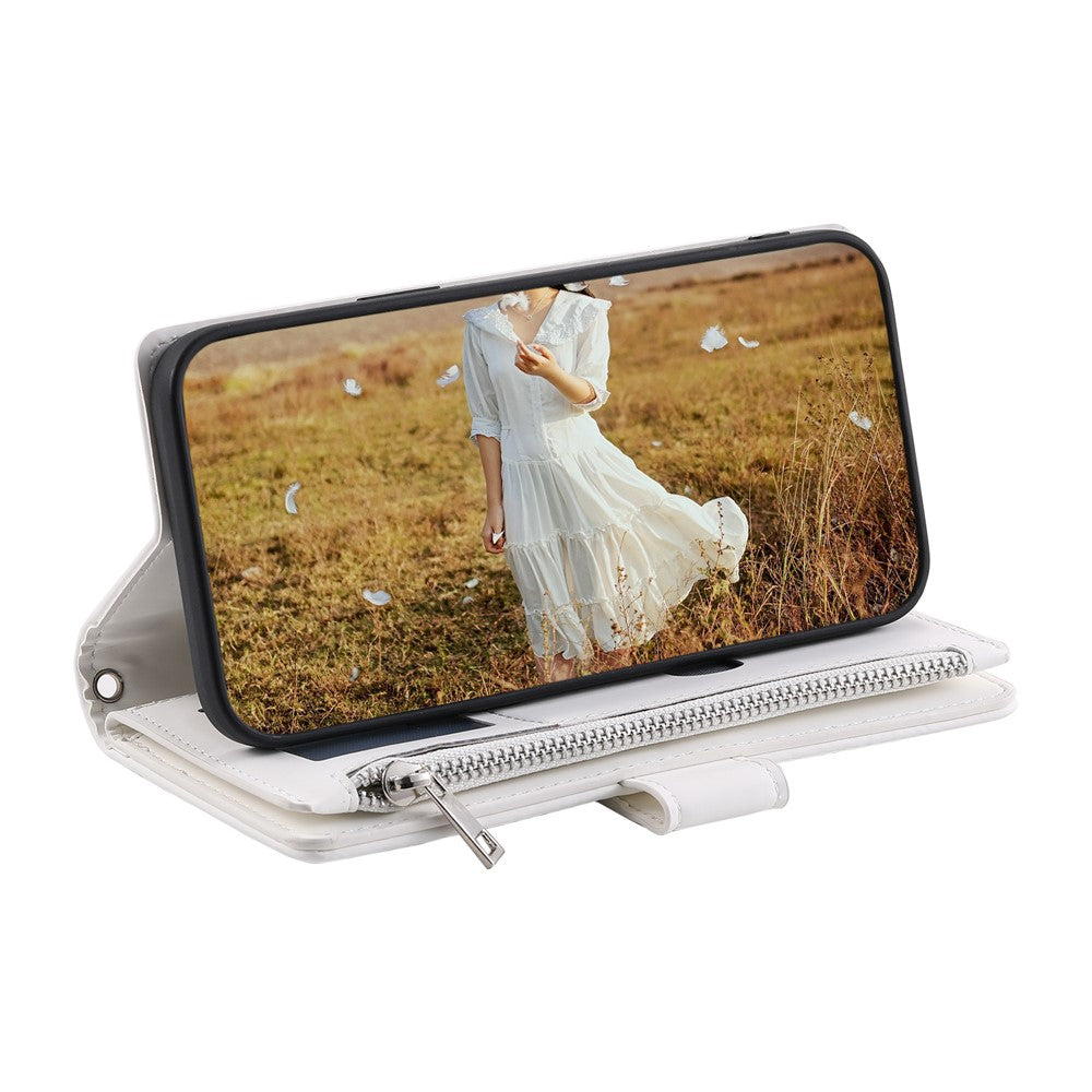 For Motorola Edge 70 5G Wallet Case Rhombus Stitching Line PU Leather Phone Cover with Wrist Strap - White